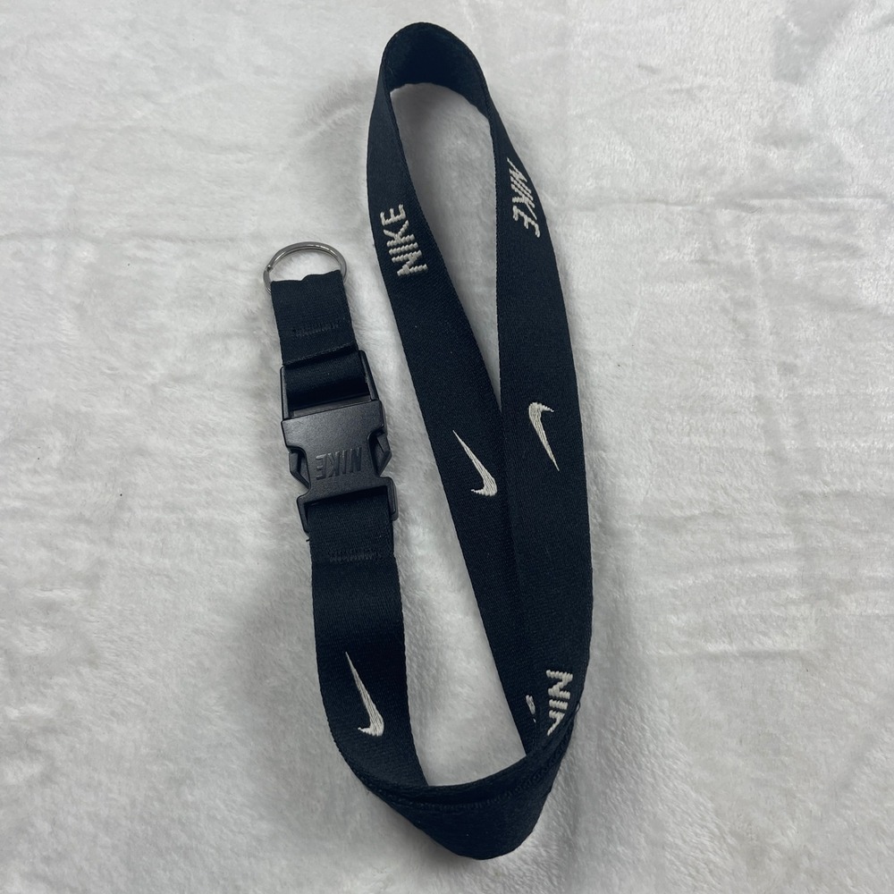 Nike Lanyard Black White Swoosh Logo ID Badge Key Holder Quick Release Buckle